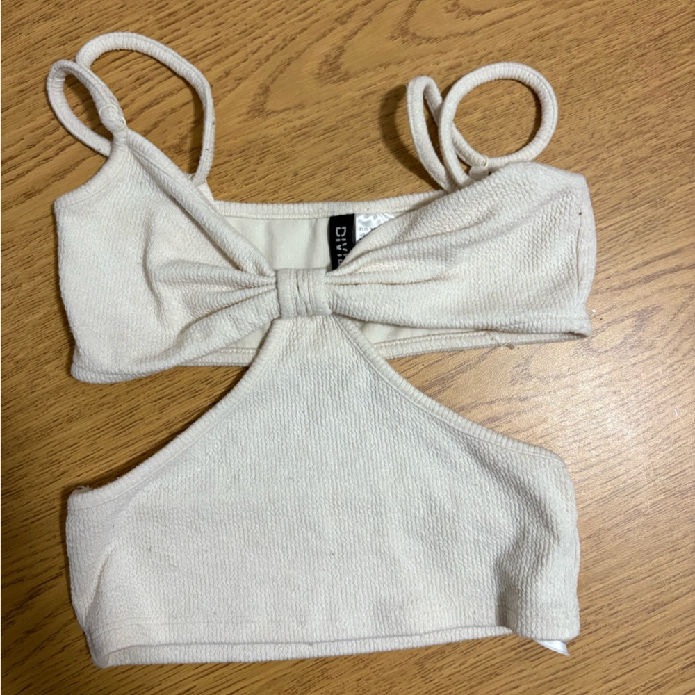 Divided Cream Crop Top with Bow Detail